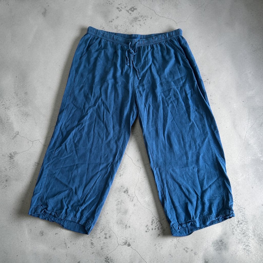 Splendid Navy Blue Linen Blend Wide Leg Crop Pants Drawstring Plus Sz XXL